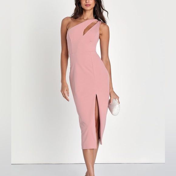 Lulus Cocktail Club Blush Pink One-Shoulder Midi Dress - Picture 1 of 7